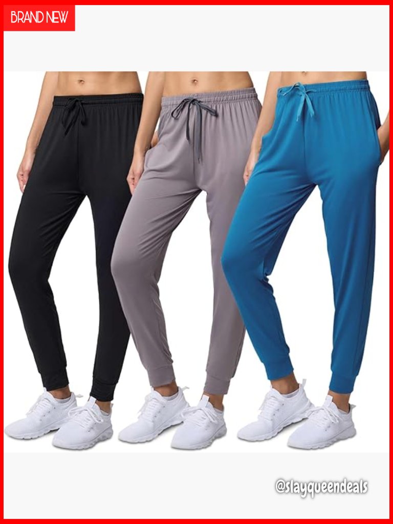 3-Pack Women's Dry-Fit Active Joggers Yoga Lounge Pants Drawstring Plus Size